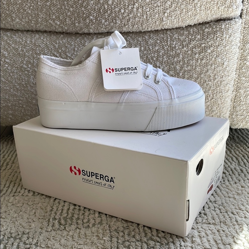 Superga White Platform Canvas Sneakers (size 7.5)